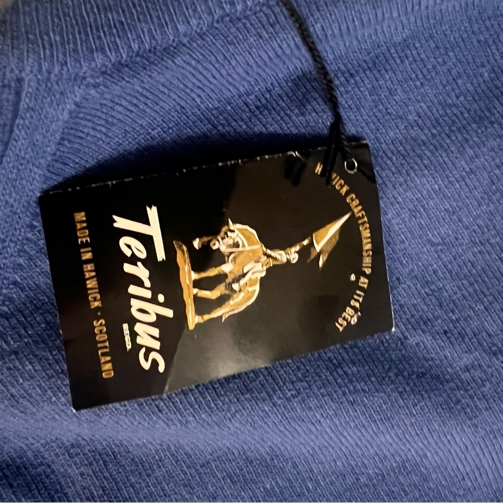 Vintage Hawick Scotland Teribus Fine Wool V Neck Sweater M (38) New w tag. Blue - Picture 8 of 9